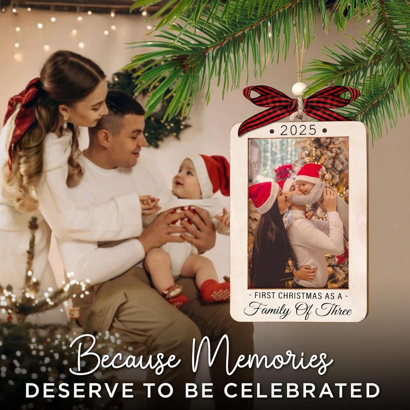 Hangwoous Our First Christmas As A Family Of 3 Christmas Ornament 2025 - Baby's First Christmas Picture Frame Ornament For Boy, Girl - Baby 1st Christmas Ornaments 2025 - Wallet Size Baby Picture Frame - Image 5